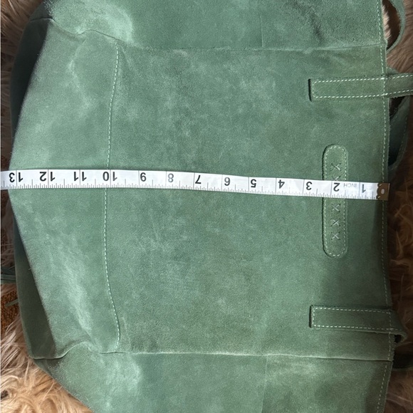 Sundance Italian Suede Leather Tote Bag w/ Detachable Pouch Sage Green - Picture 10 of 11